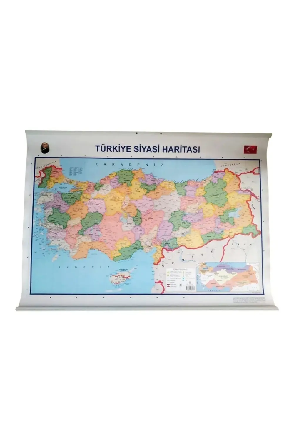 Türkiye Siyasi Ve Fiziki Haritası 50x70 Cm Çift Taraflı