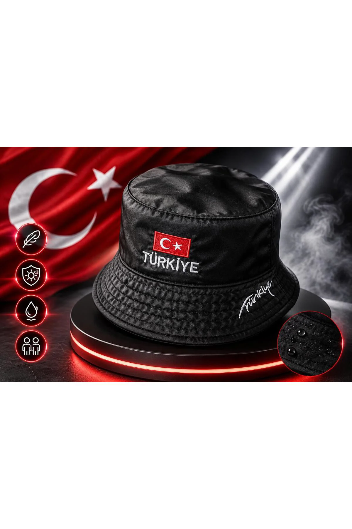 Türkiye Yazılı Kova Şapka, Yağmur Geçirmez Türkiye Balıkçı Şapka,
