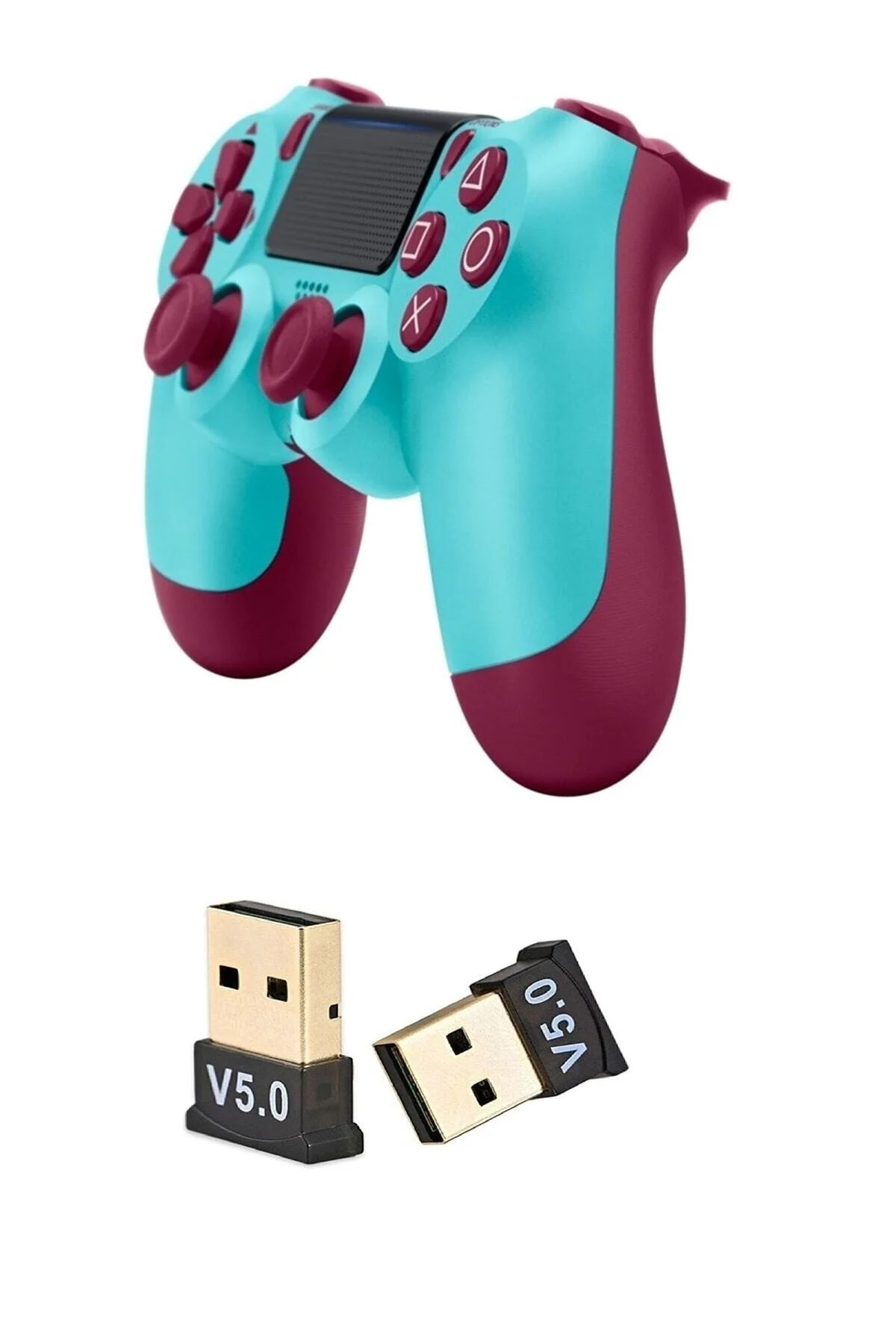 Turkuaz bluetooth bağlantılı Playstation 4 uyumlu kablosuz gamepad ve usb dongle seti