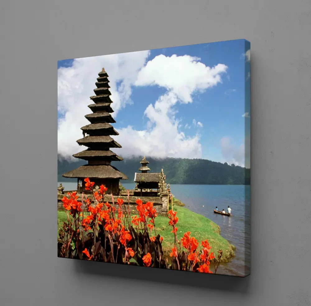 TURKUAZ ÇİÇEKLERLE MANZARA KANVAS TABLO