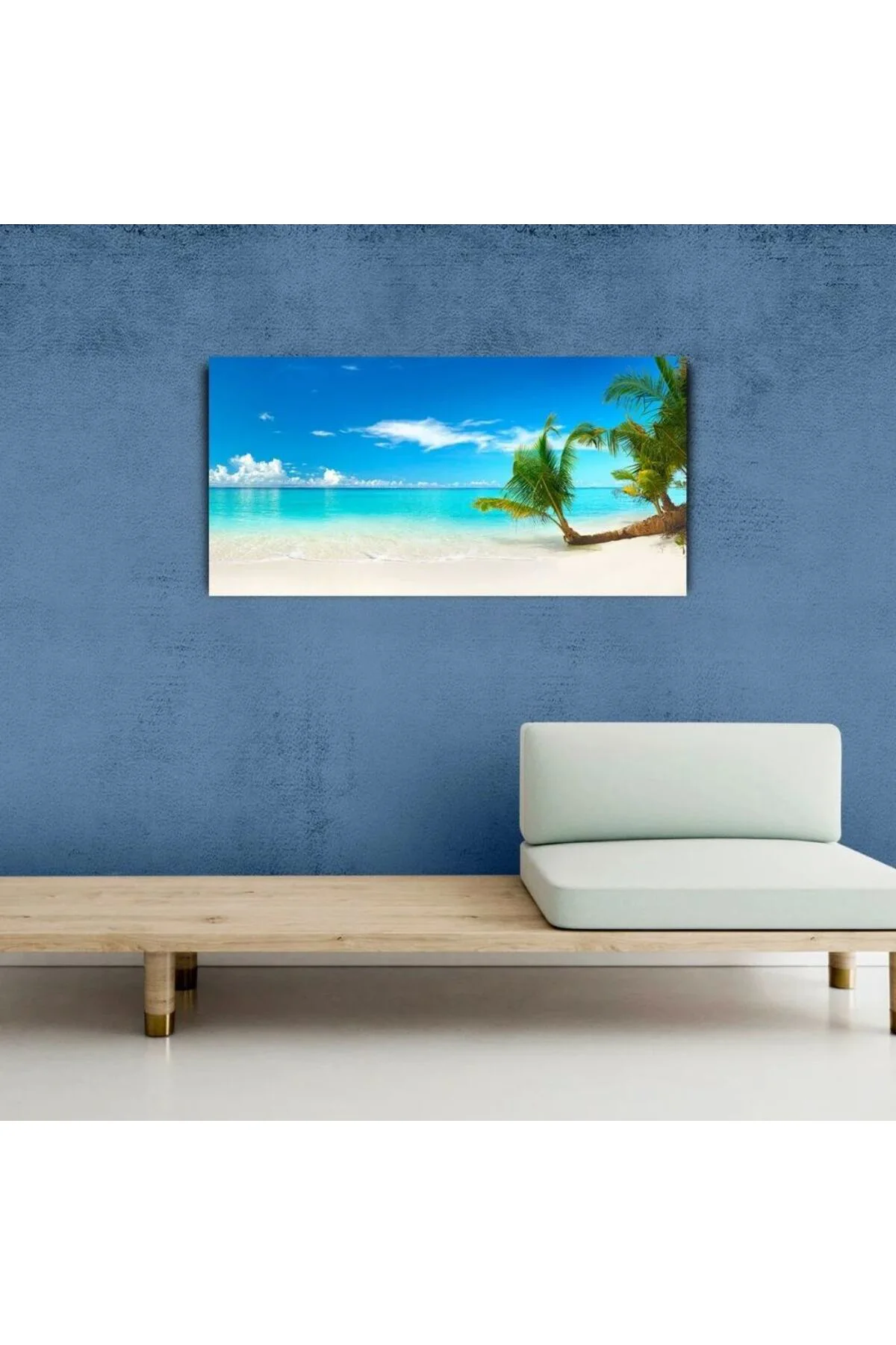 Turkuaz Deniz , Beyaz Kumlar ve Palmiyeler Kanvas Tablo 60 x 120