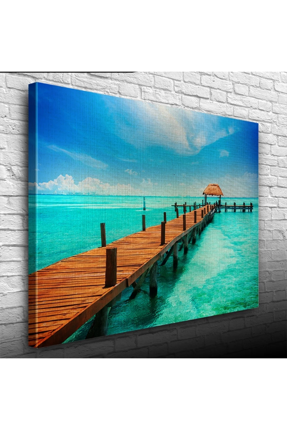 Turkuaz Deniz ve İskele Kanvas Tablo 50 x 70