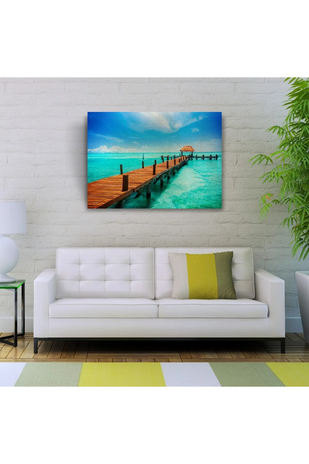 Turkuaz Deniz ve İskele Kanvas Tablo 50 x 70