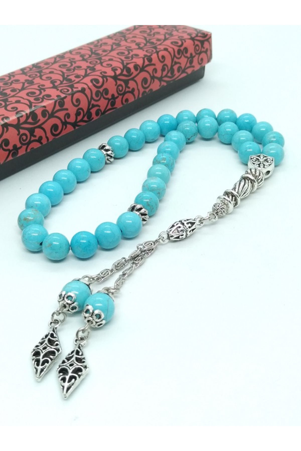 Taşlı İşler Turkuaz Doğal Taşlı Tespih, Özel Tasarım Püsküllü...