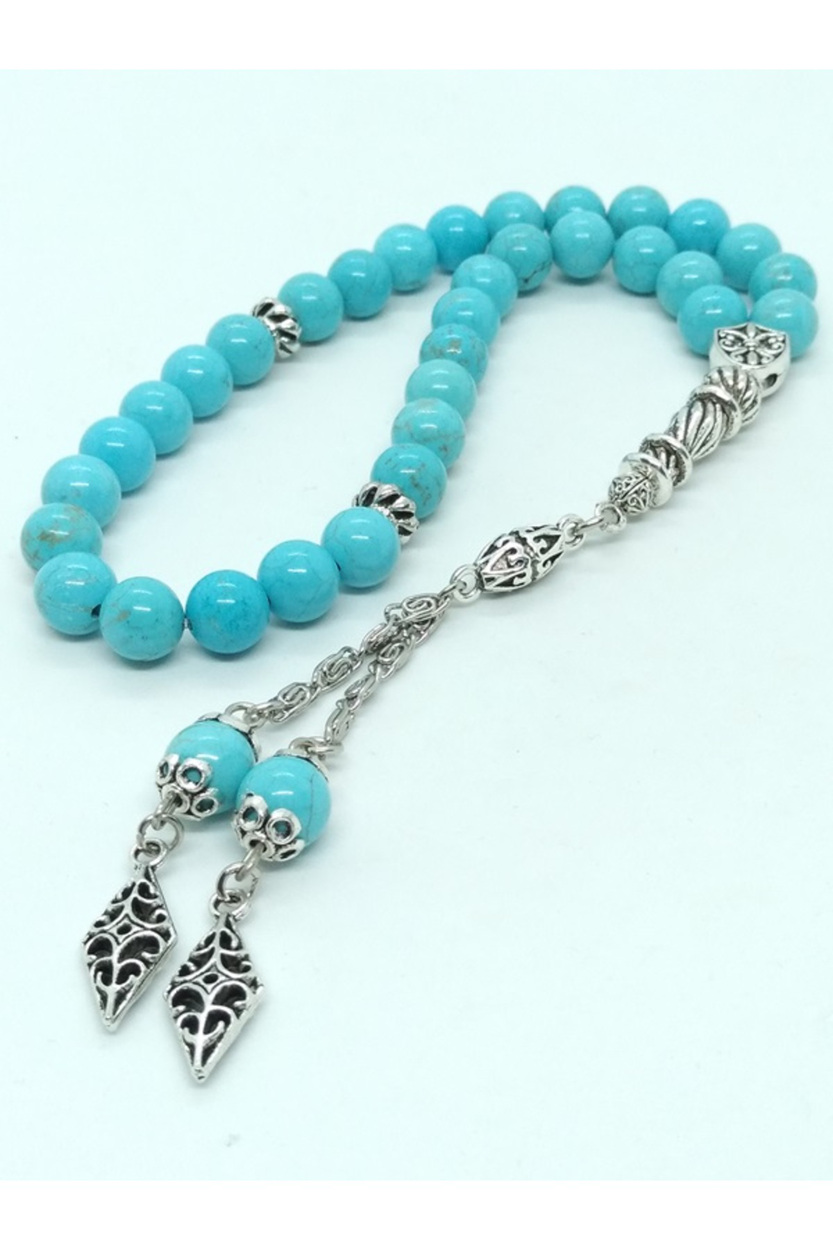 Taşlı İşler Turkuaz Doğal Taşlı Tespih, Özel Tasarım Püsküllü...
