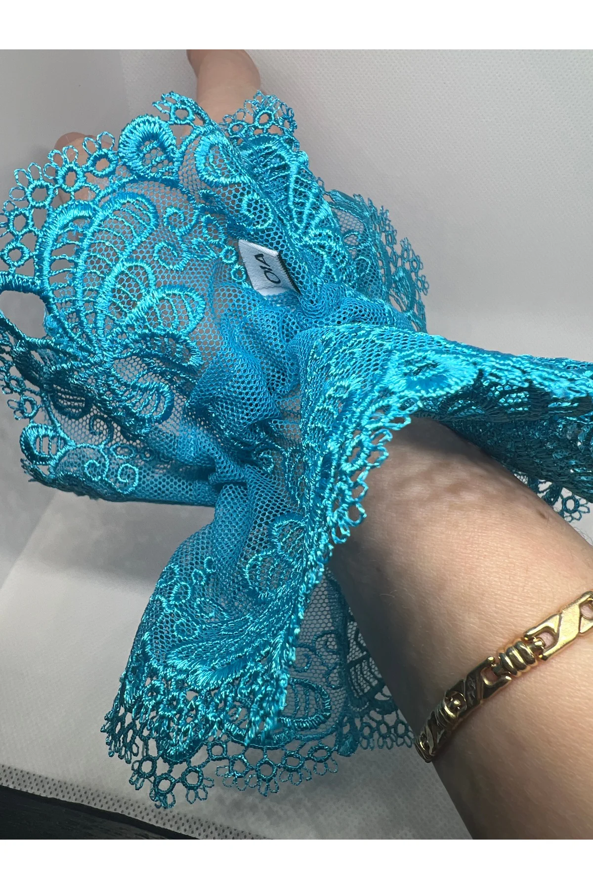 Turkuaz Güpür Topuz Scrunchie Lastik Toka