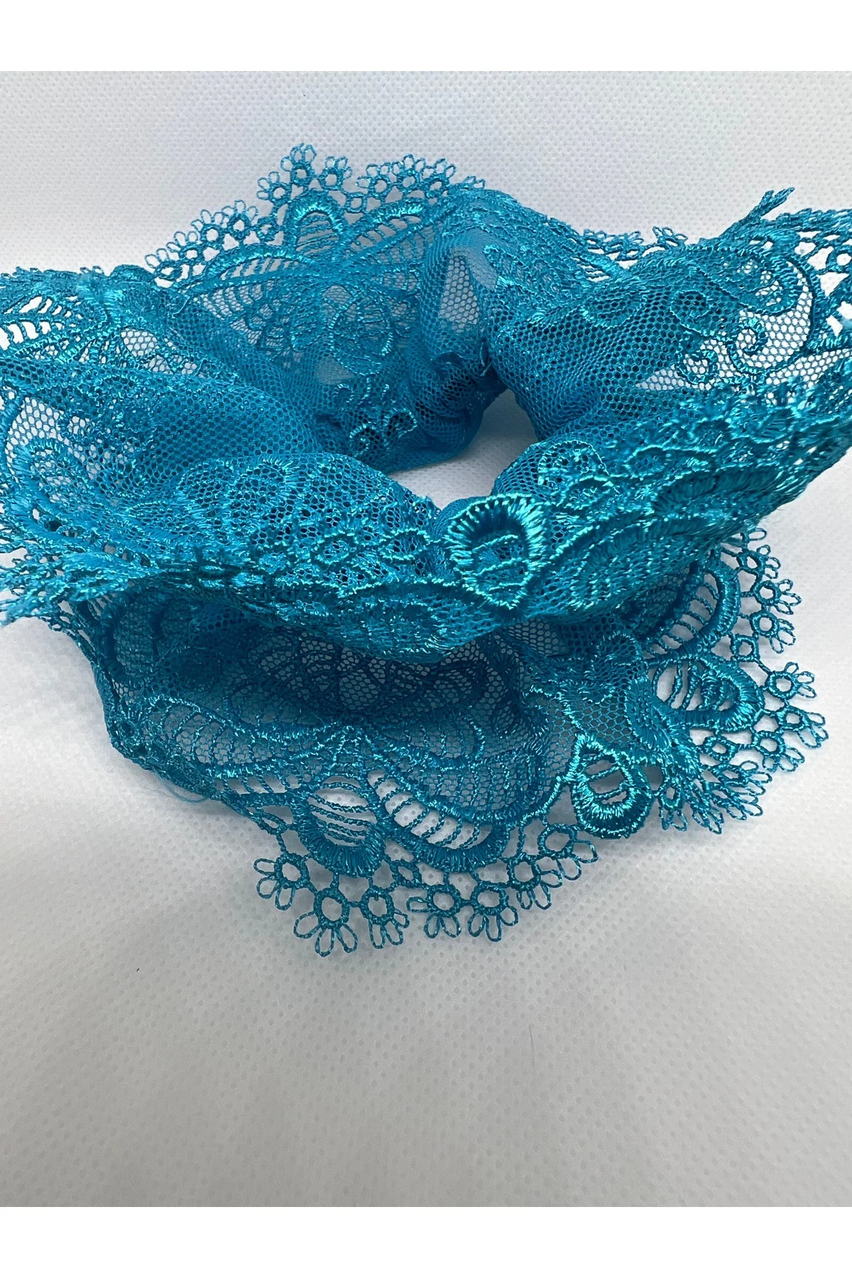 Turkuaz Güpür Topuz Scrunchie Lastik Toka