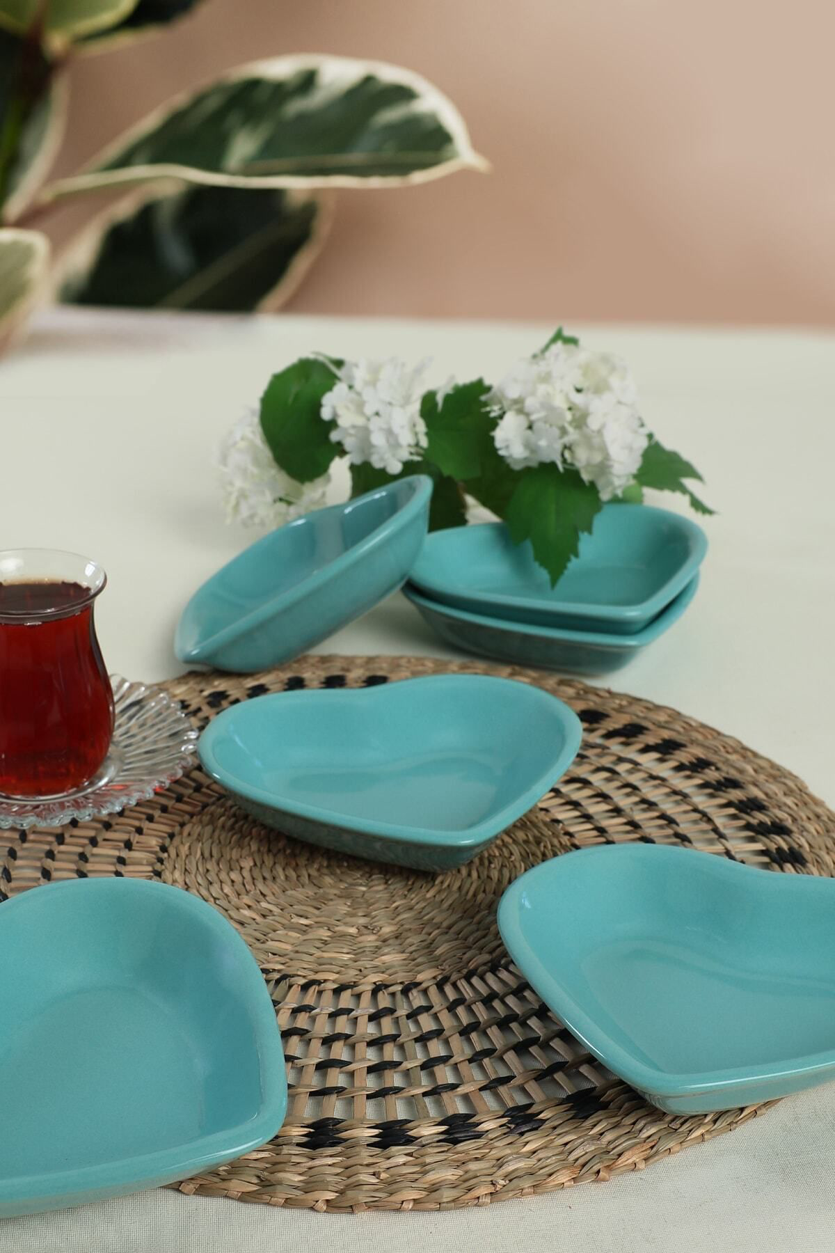 Keramika Turkuaz Kalp Çerezlik / Sosluk 14 Cm 6 Adet 420