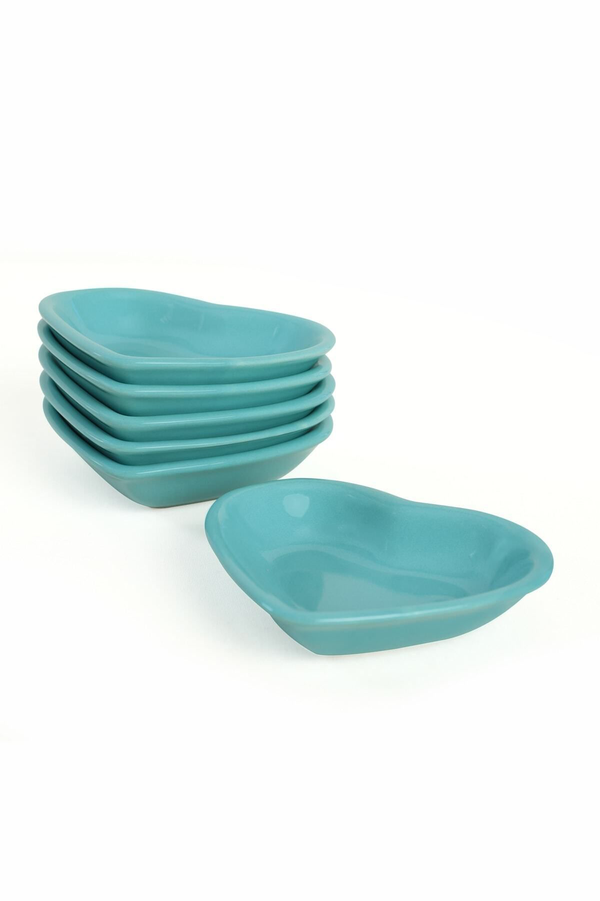 Keramika Turkuaz Kalp Çerezlik / Sosluk 14 Cm 6 Adet 420