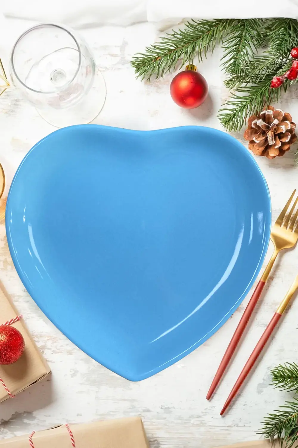 Turkuaz Kalp Servis Tabağı 25CM
