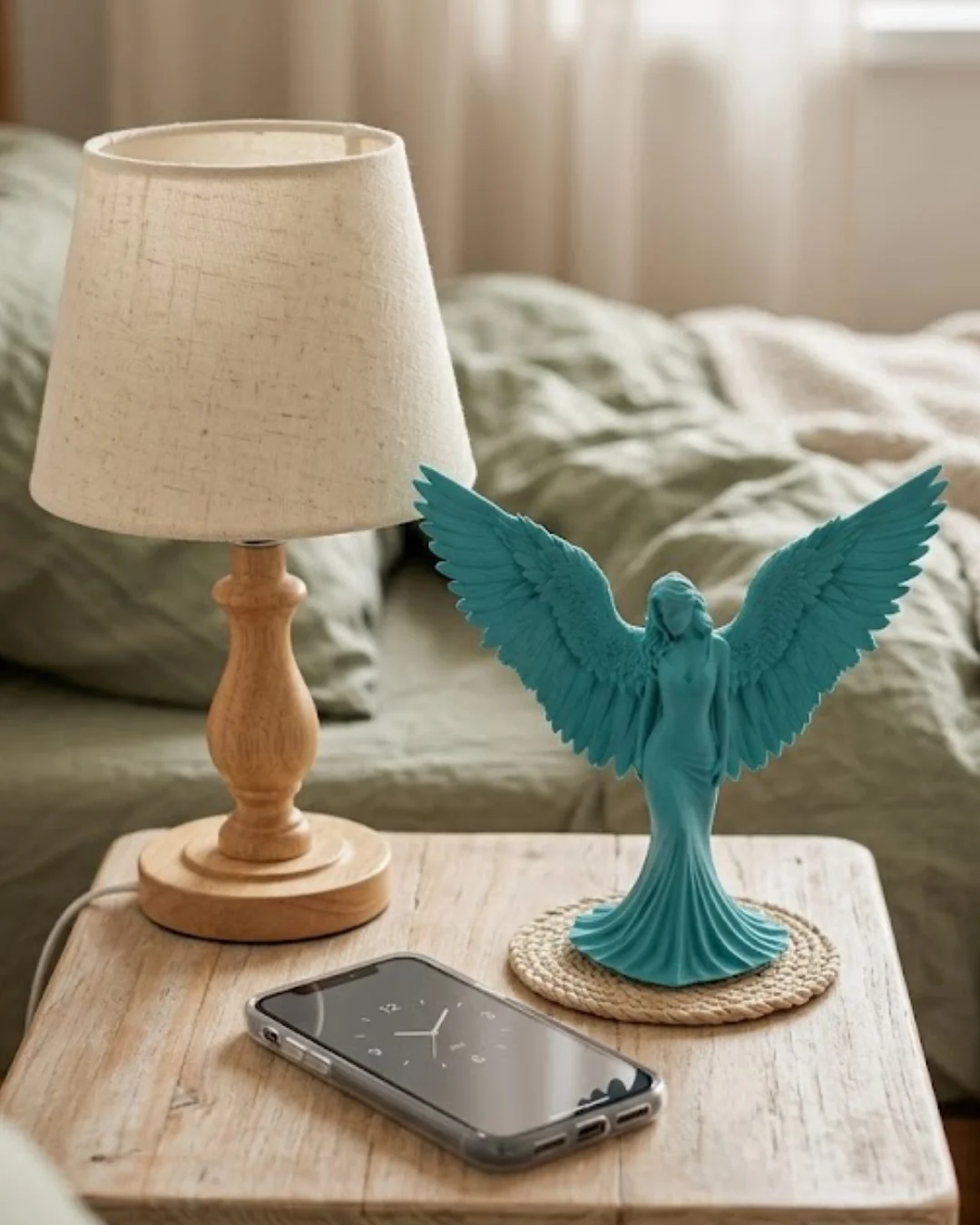 Turkuaz Melek Biblo 3D Dekoratif Angel Figür Küçük Boy Ev Aksesua