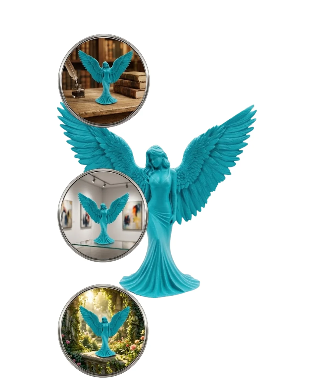 Turkuaz Melek Biblo 3D Dekoratif Angel Figür Küçük Boy Ev Aksesua