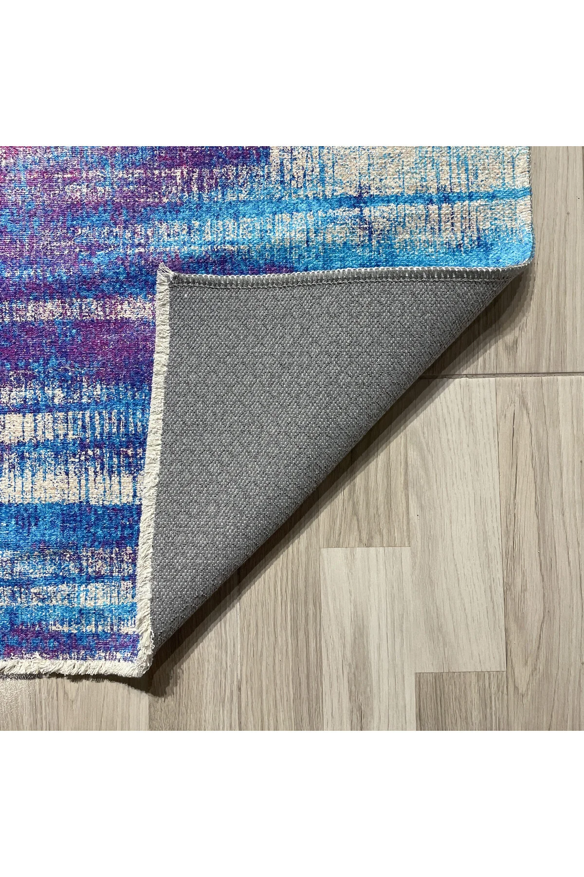 Turkuaz Sarı Mor Abstract Tasarım Şönil Halı Kilim Yolluk Kaymaz 