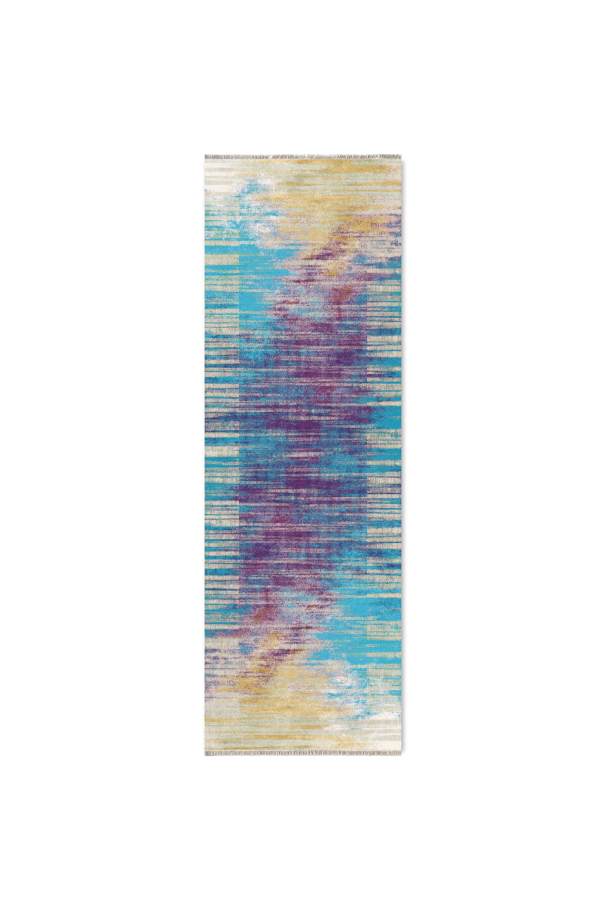 Turkuaz Sarı Mor Abstract Tasarım Şönil Halı Kilim Yolluk Kaymaz 