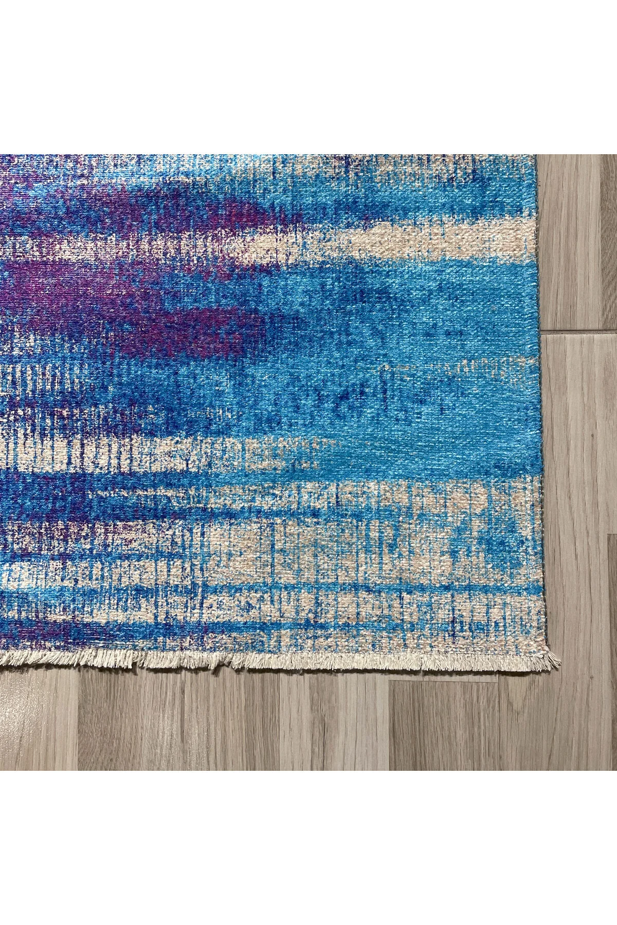 Turkuaz Sarı Mor Abstract Tasarım Şönil Halı Kilim Yolluk Kaymaz 