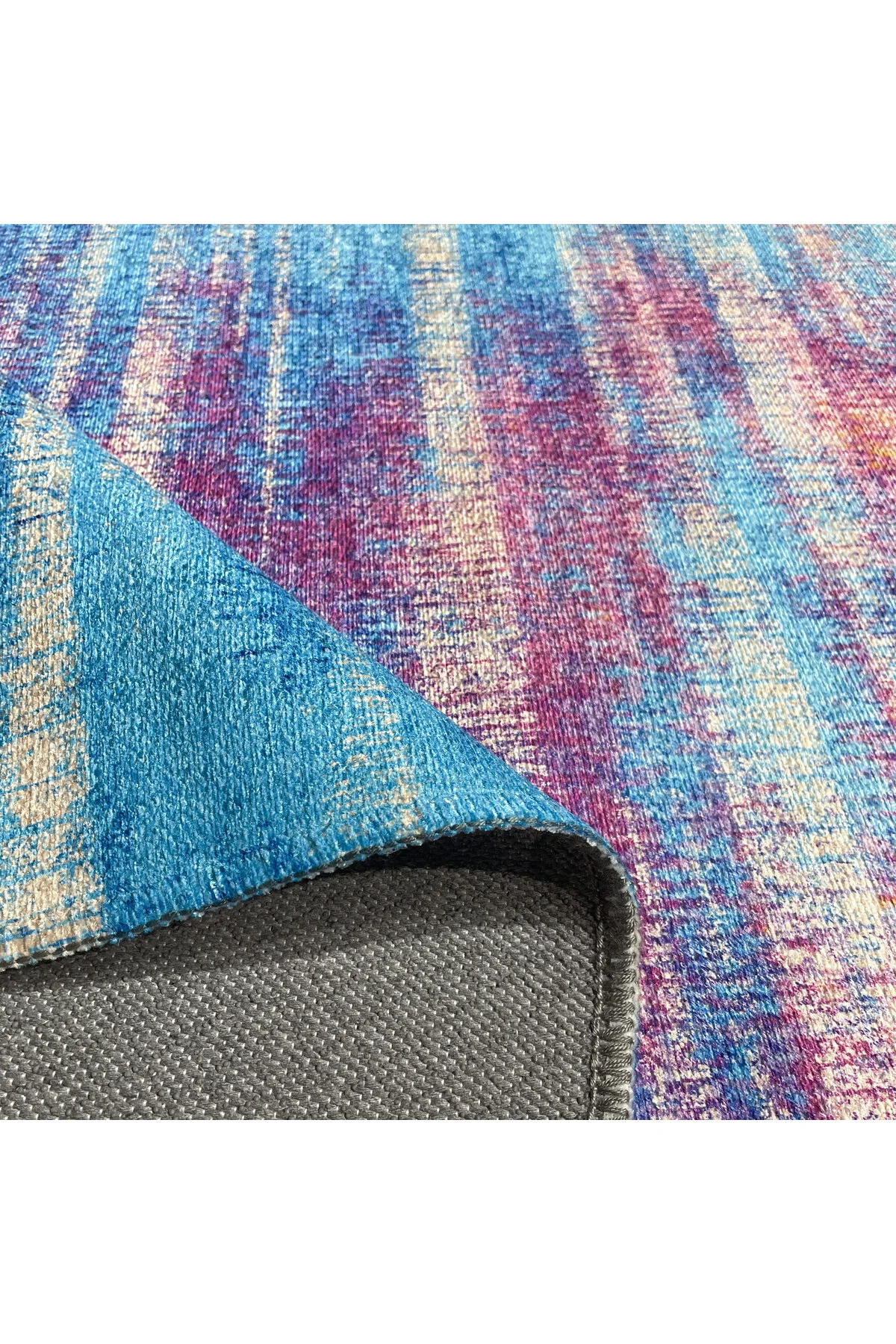 Turkuaz Sarı Mor Abstract Tasarım Şönil Halı Kilim Yolluk Kaymaz 