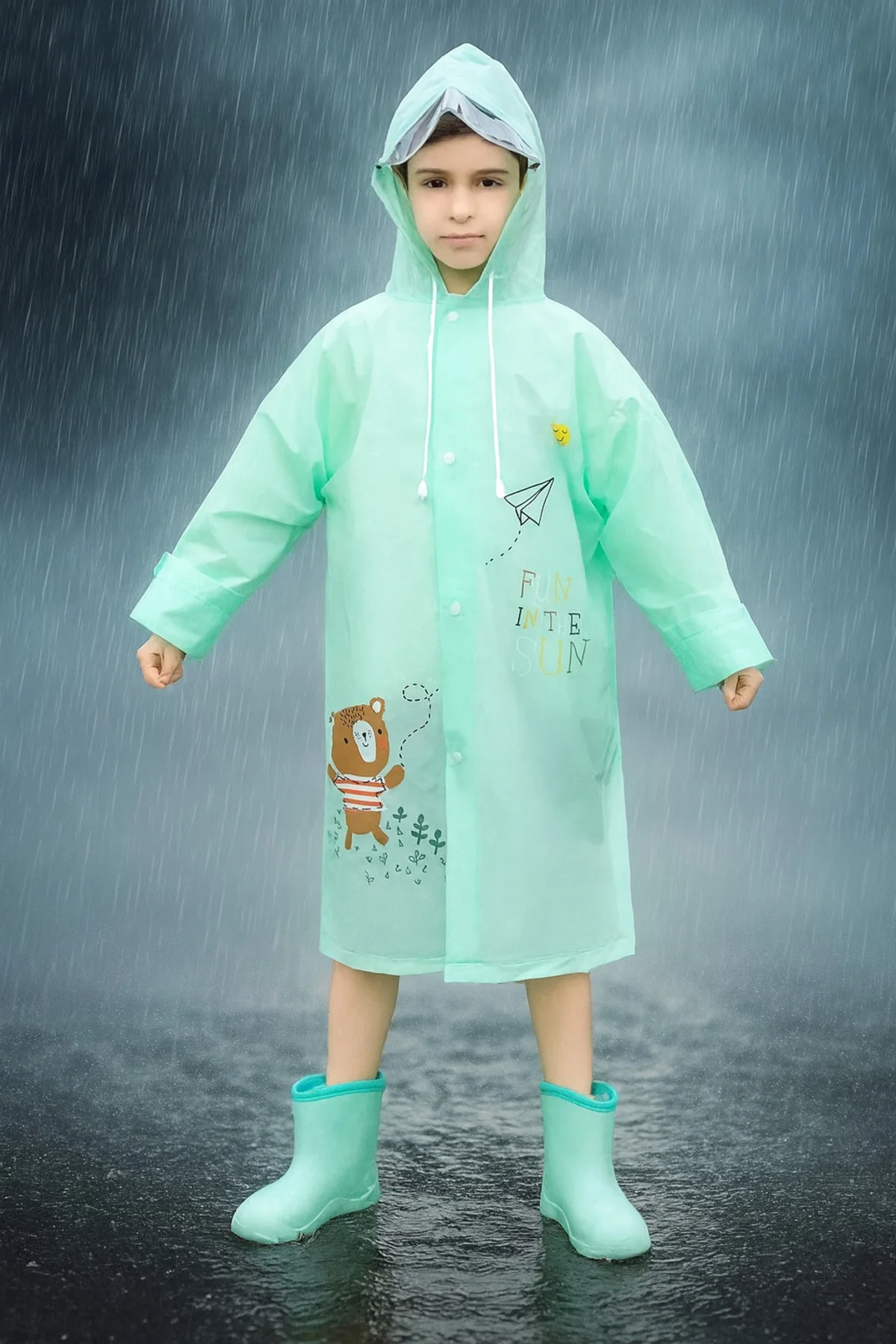 Turkuaz Unisex Çocuk Yağmurluk