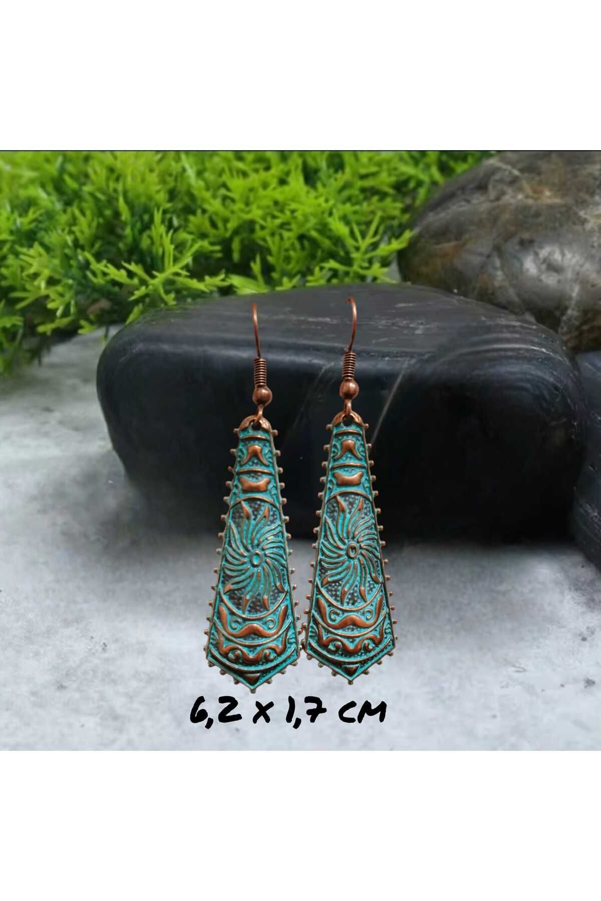 Turkuaz Uzun Etnik Tribal Boho Küpe
