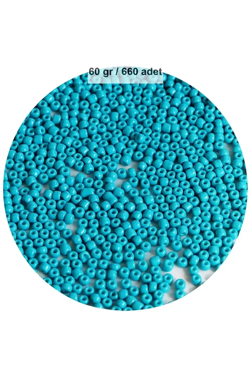 Turquaz Mavi Renk 4 mm Yaklaşık 660 adet / 60 gram Cam Boncuk Oya