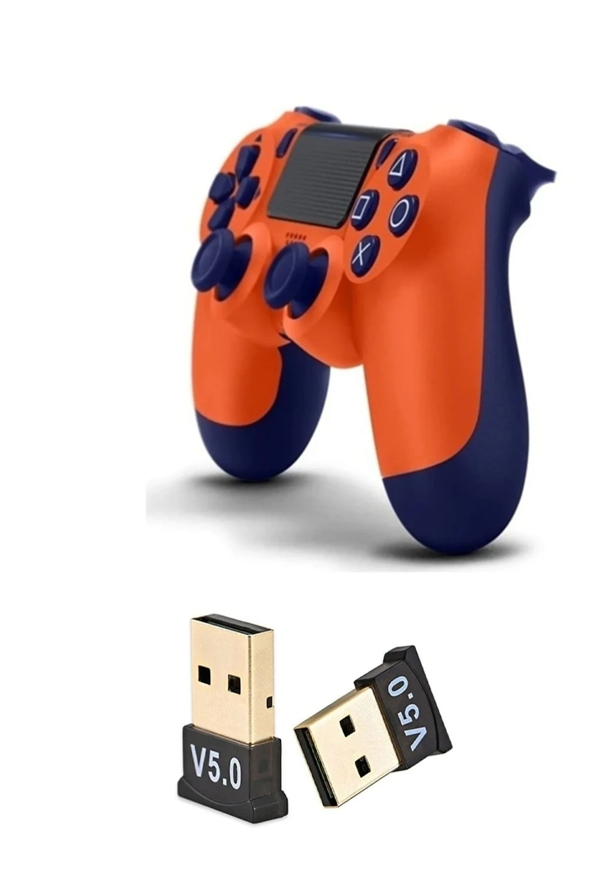 Turuncu Bluetooth bağlantılı gamepad, Playstation 4 uyumlu, kablosuz, USB dongle dahil