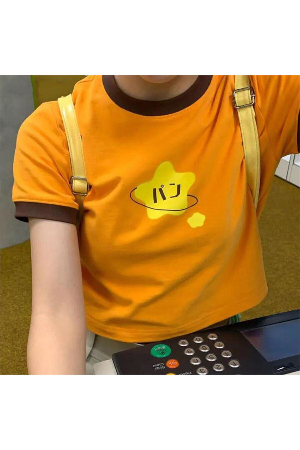 Turuncu Happy Korean Star Yarım T-Shirt