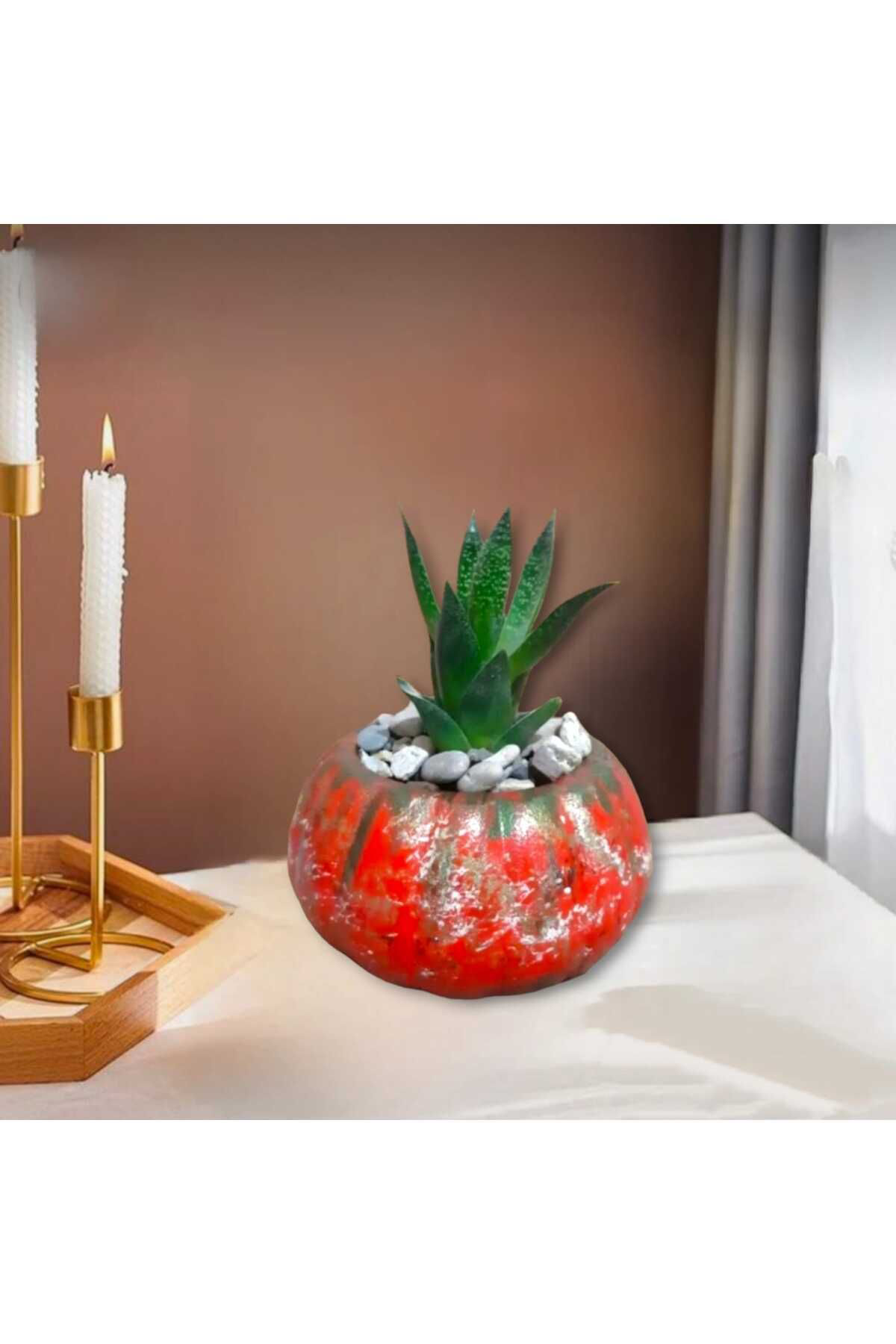 Dodemert Home Turuncu Kabak Beton Saksı& Mumluk Dekoratif