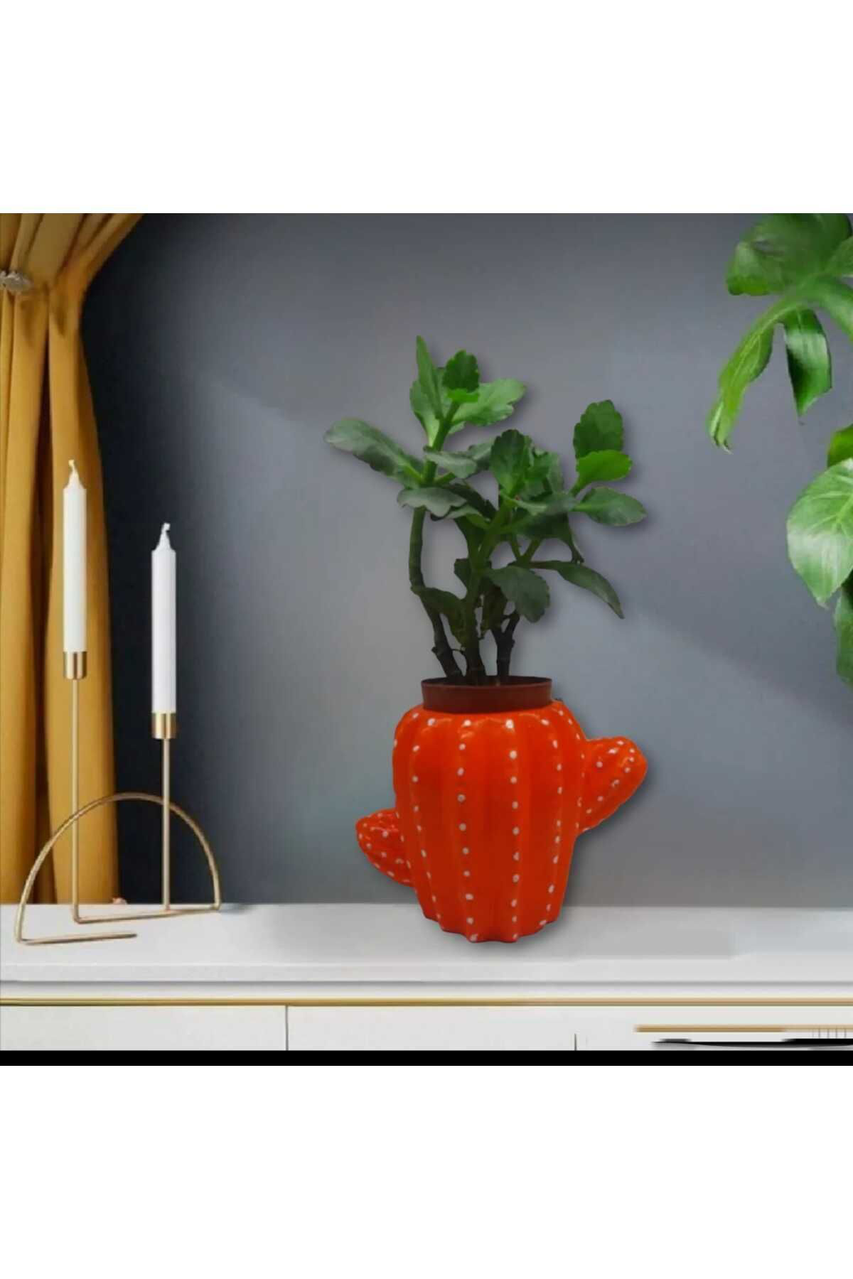 Dodemert Home Turuncu Kaktüs Saksı & Mumluk Dekoratif