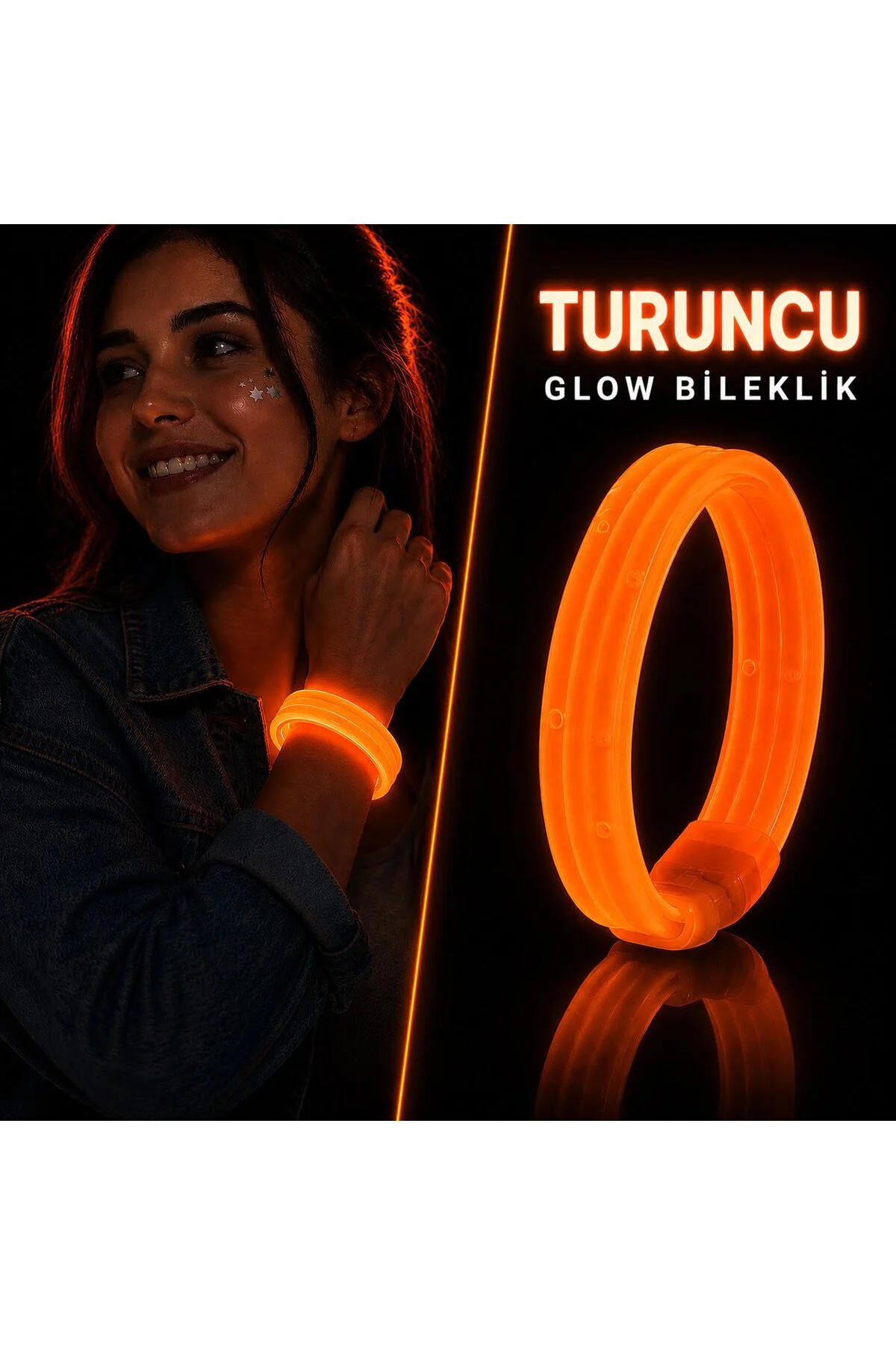 Turuncu Kalın Glow Bileklik – Kırılarak Yanan Parti ve Festival B
