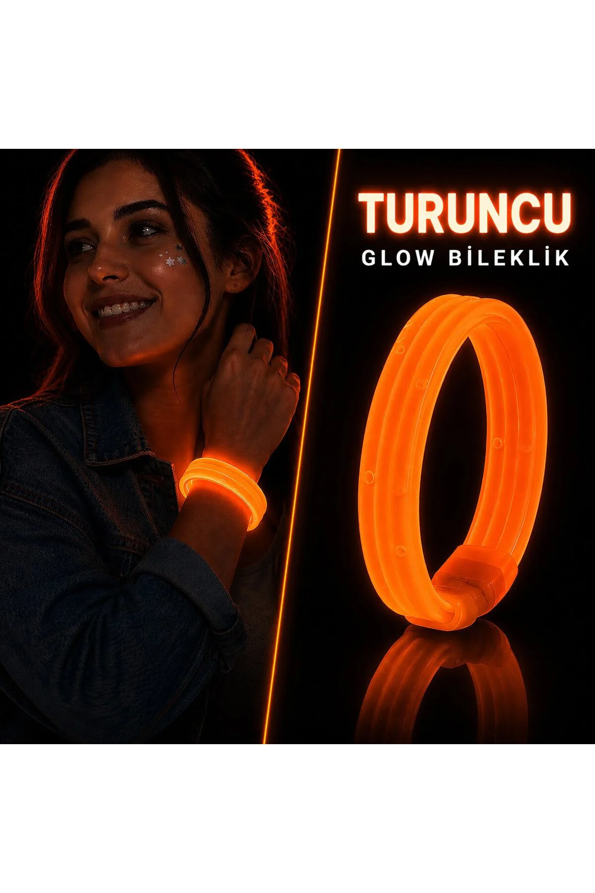 Turuncu Kalın Glow Bileklik – Kırılarak Yanan Parti ve Festival Bilekliği