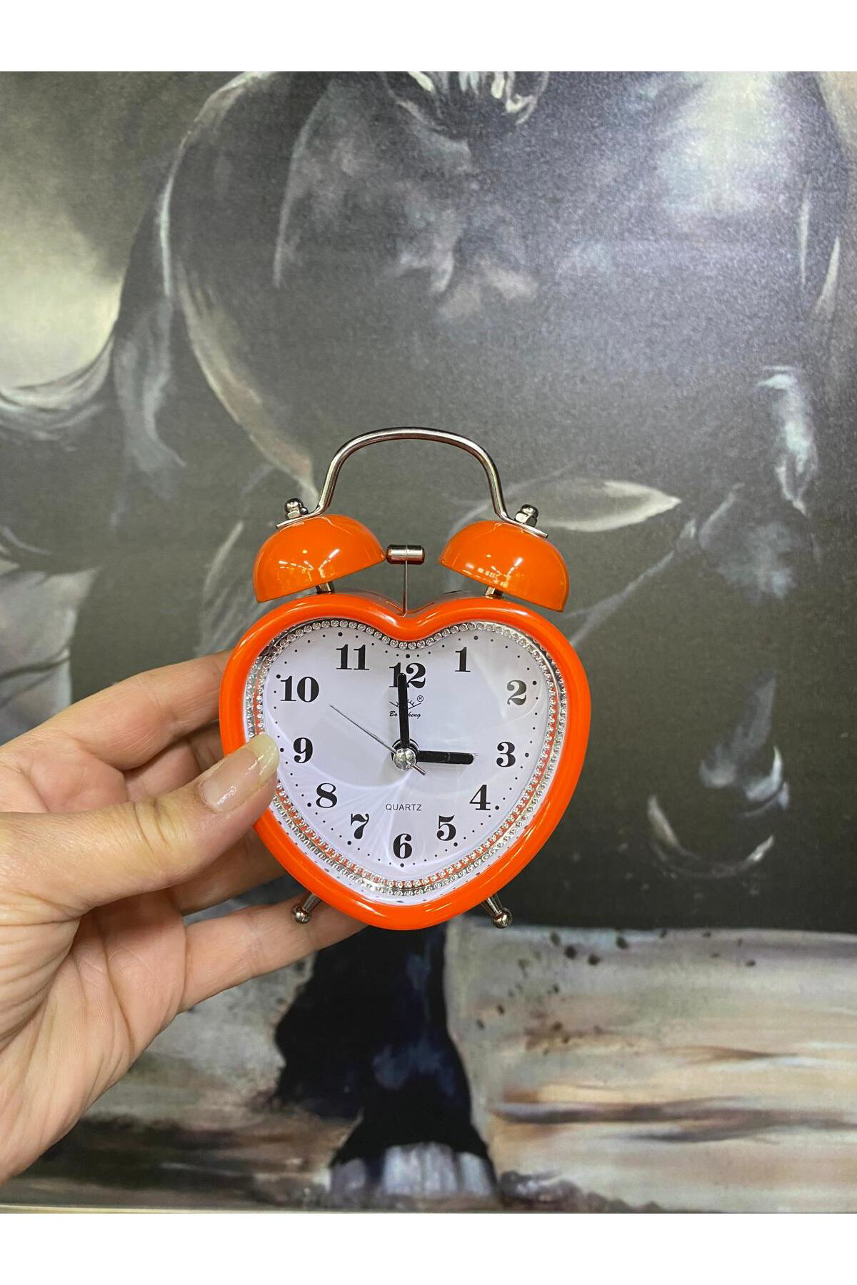 Elif Aksesuar Turuncu Kalp Temalı Çalar Saat