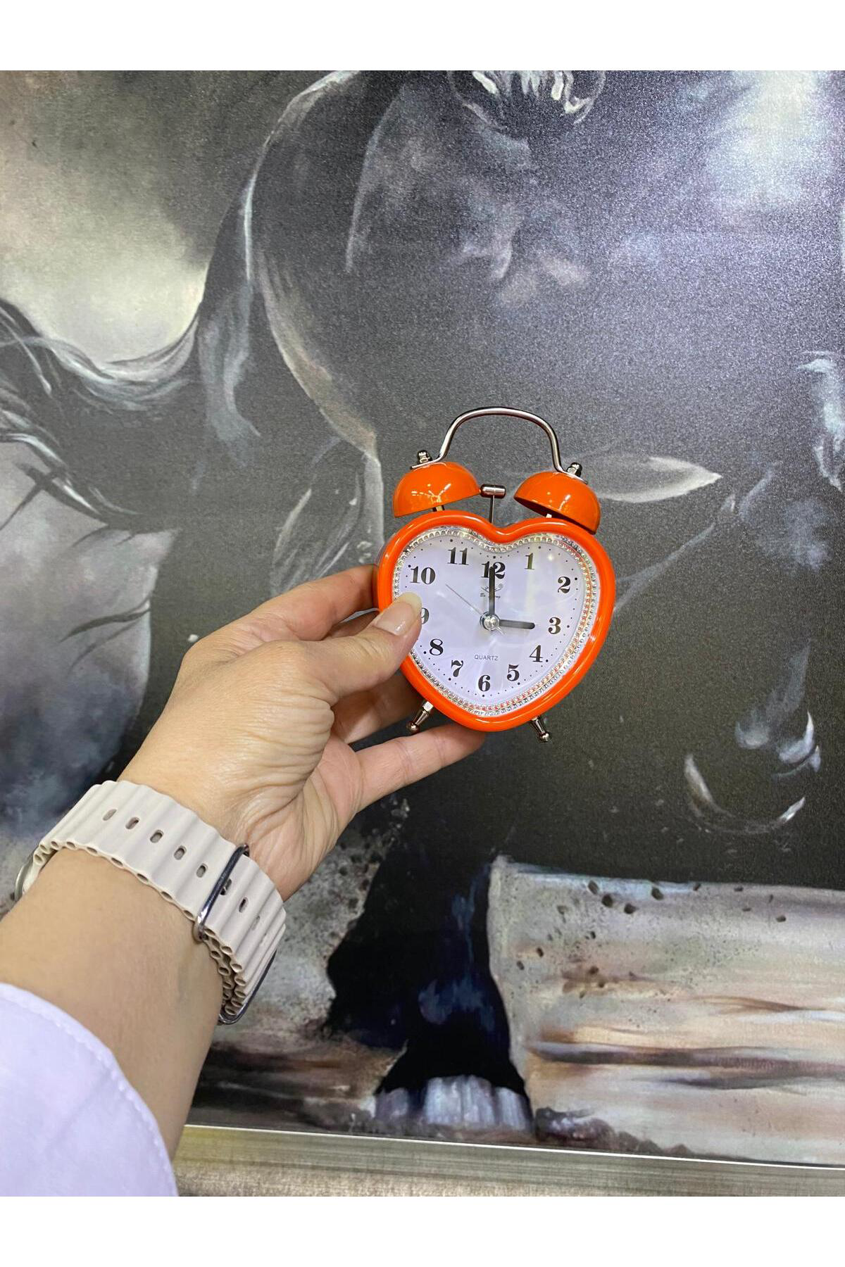 Elif Aksesuar Turuncu Kalp Temalı Çalar Saat