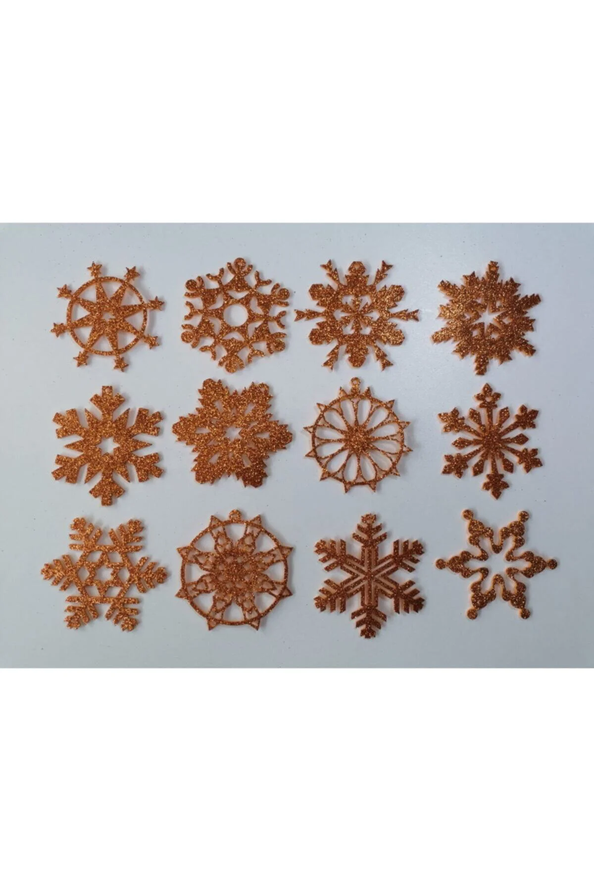 Turuncu Kar Tanesi Simli Eva Ağaç Ve Hediye Süsü 8x8cm 12 Li