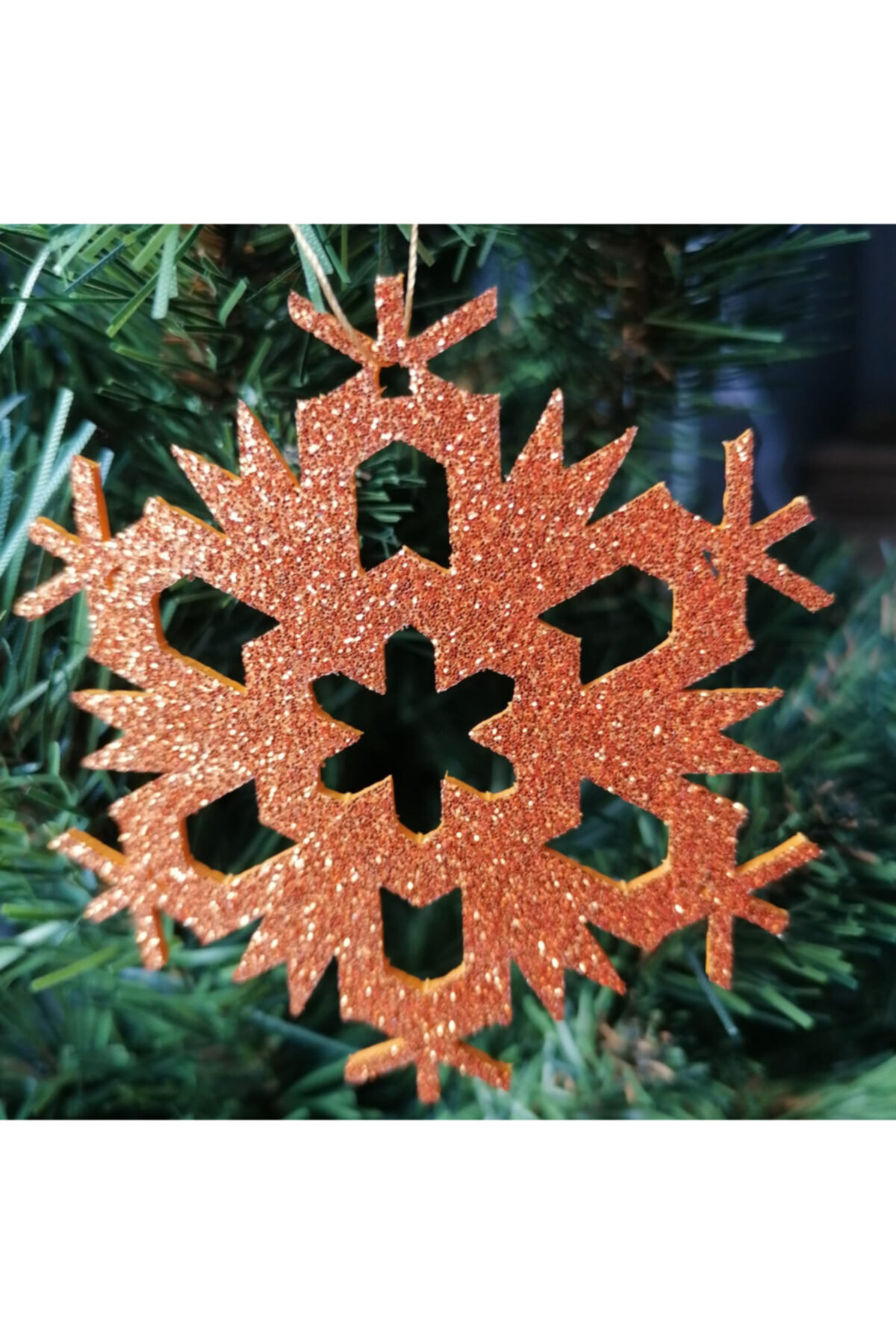 Leylaser Turuncu Kar Tanesi Simli Eva Ağaç Ve Hediye Süsü 8X8cm 12 Li