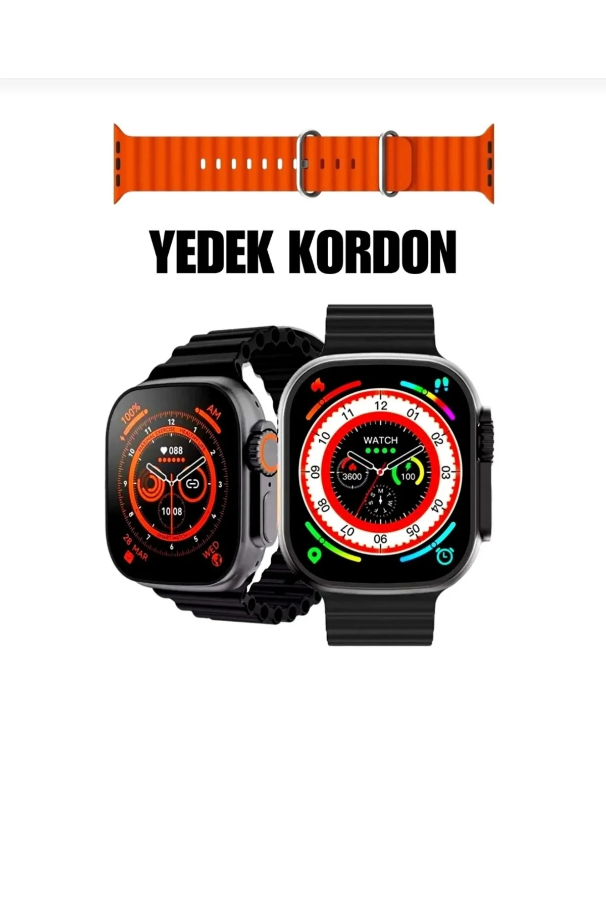 Turuncu Kordonlu Bluetooth Bağlantılı Akıllı Saat, Nabız Ölçer ve Sesli Görüşme Özellikli