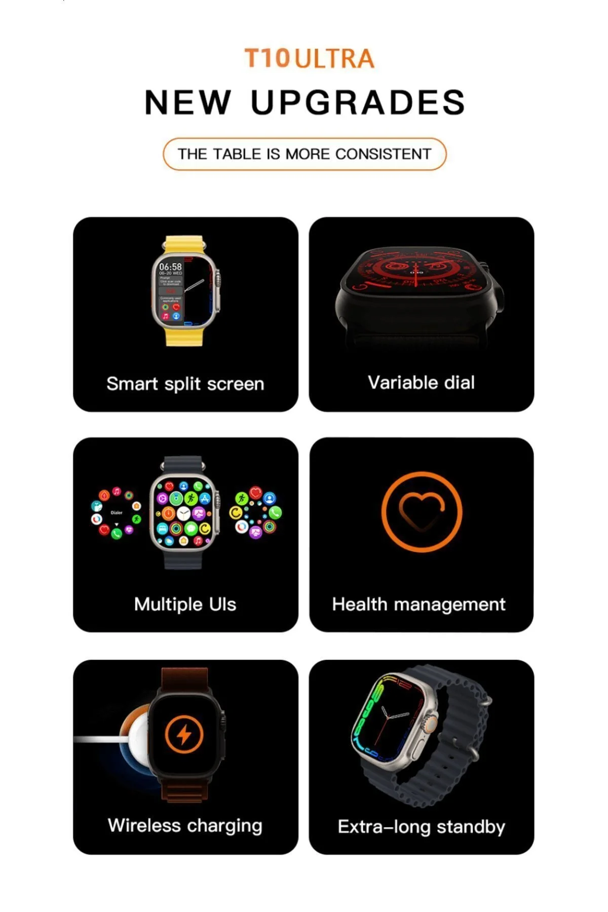 Turuncu Kordonlu Siyah Kasa Akıllı Saat, Nabız ve Uyku Takibi Özellikli, iOS ve Android Uyumlu