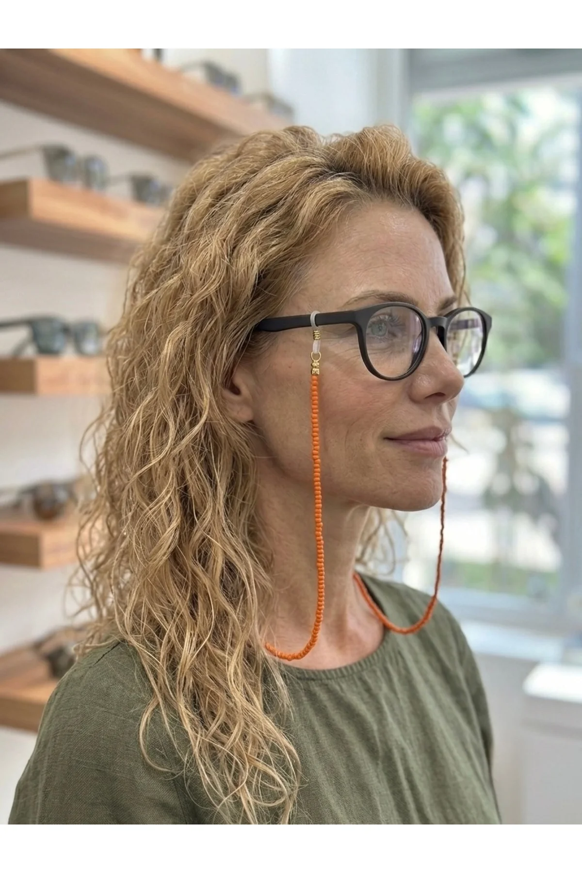Turuncu Kum ve Cam Gözlük İpi Askısı 70 cm Optik ve Güneş Gözlük Uyumlu