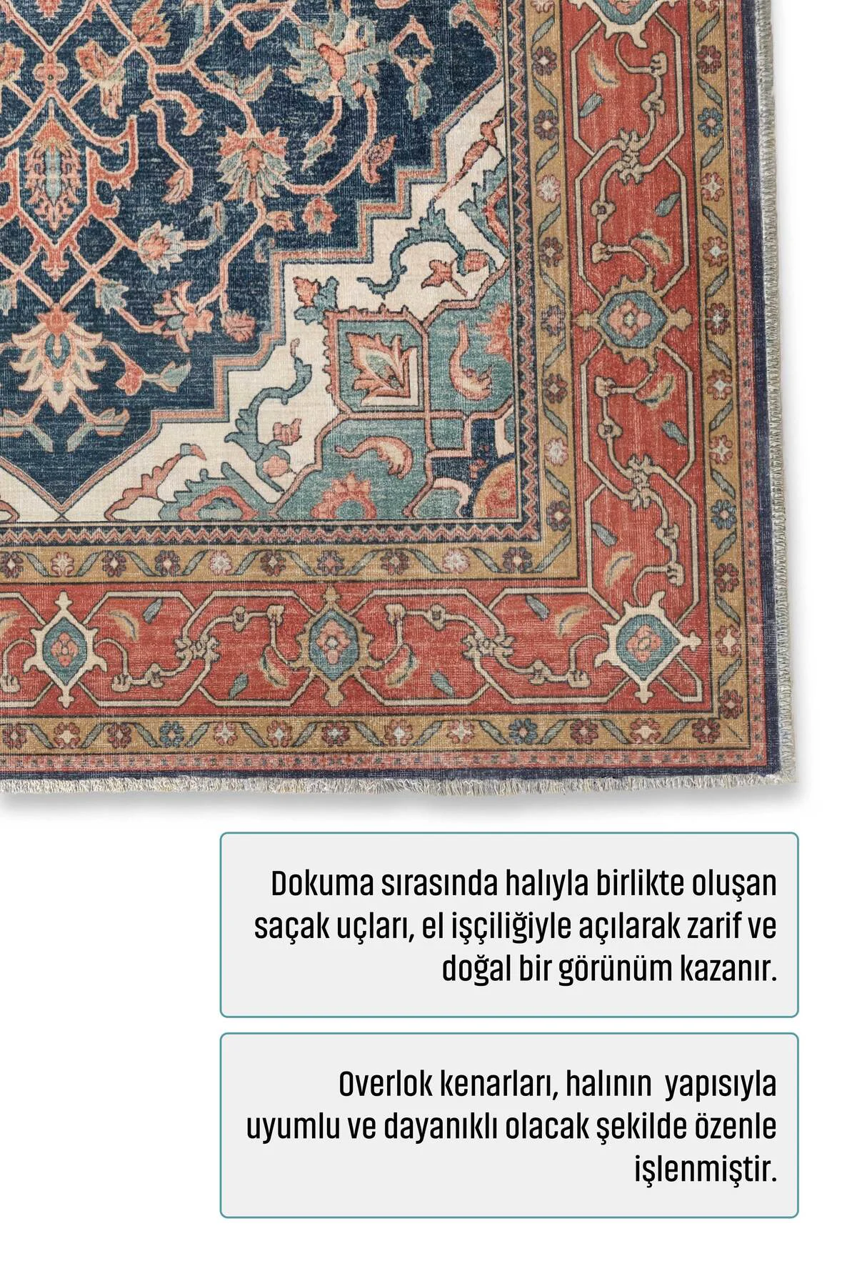 Turuncu Lacivert Boho Eskitme Şönil Halı Kilim Yolluk Kaymaz Salo