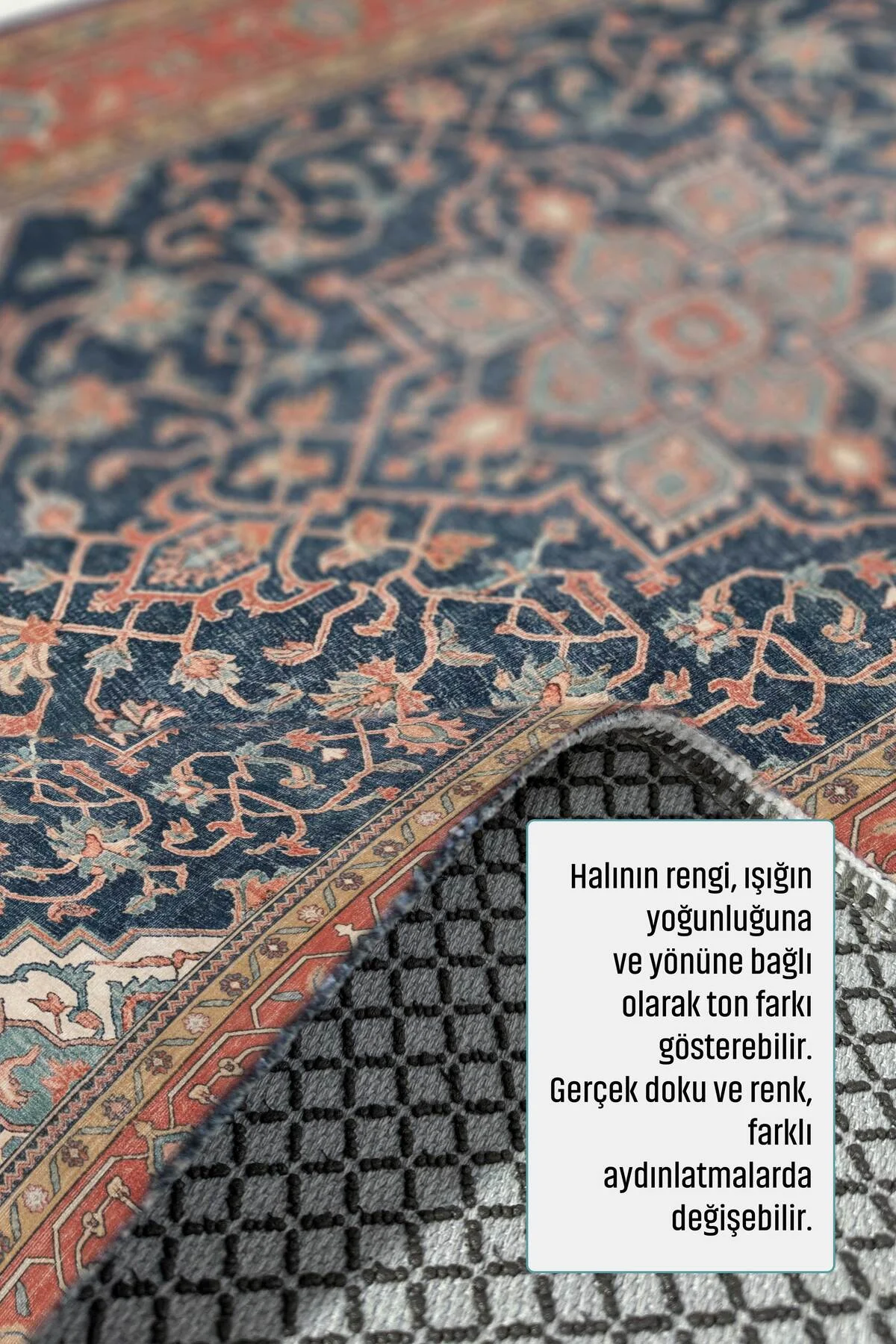 Turuncu Lacivert Boho Eskitme Şönil Halı Kilim Yolluk Kaymaz Salon Mutfak Koridor
