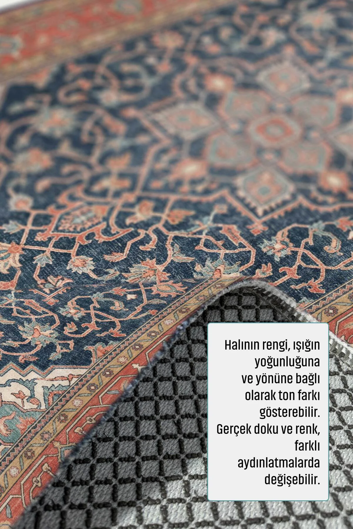 Turuncu Lacivert Boho Eskitme Şönil Halı Kilim Yolluk Kaymaz Salo