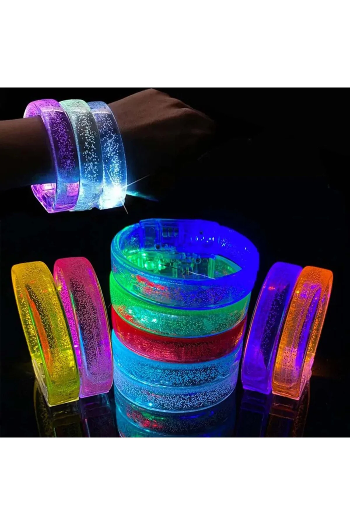 Turuncu Led Işıklı Baskı Yapılabilen Pilli Bileklik Bilezik 1,5 cm Genişlik