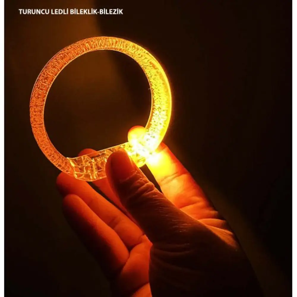 Turuncu Led Işıklı Baskı Yapılabilen Pilli Bileklik Bilezik 1,5 c