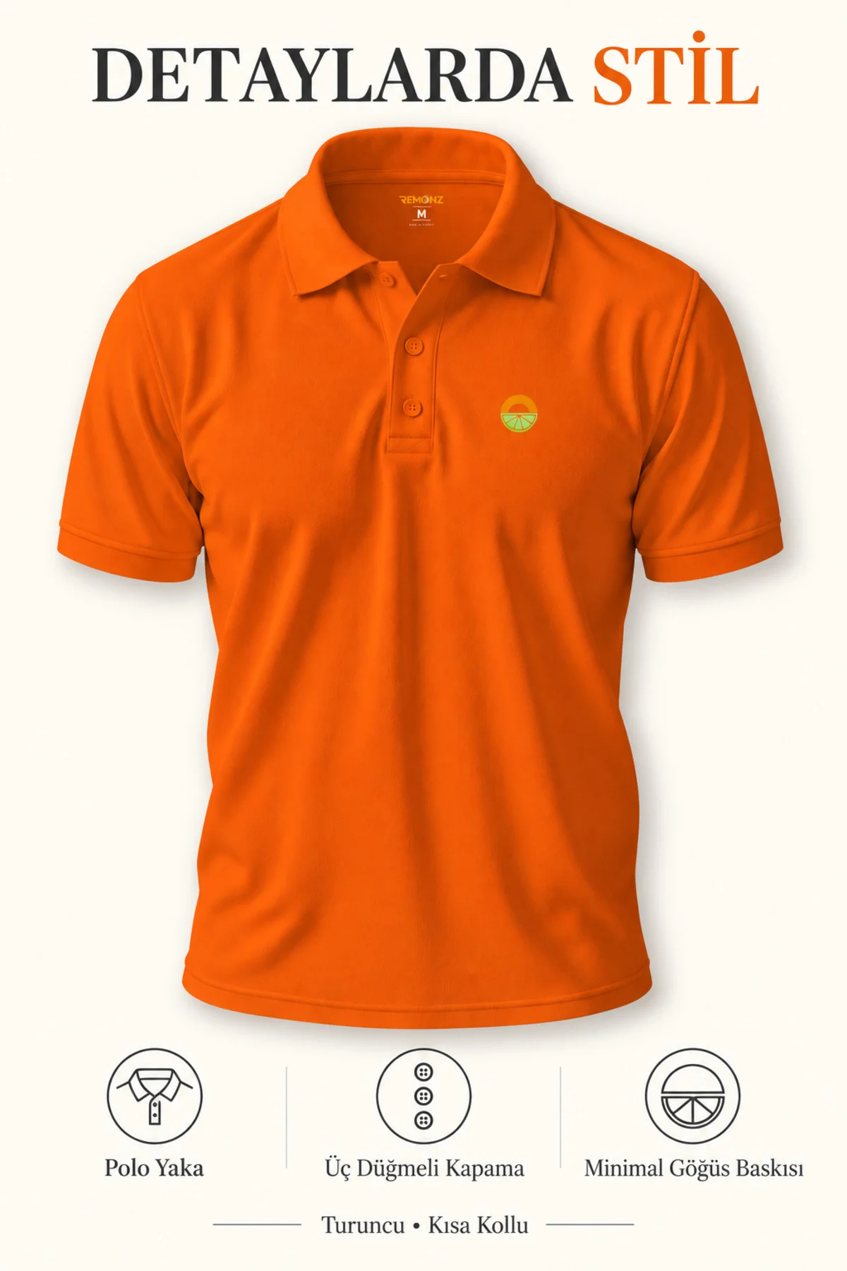 Turuncu Minimalist Logolu Polo Yaka Kısa Kollu Tişört