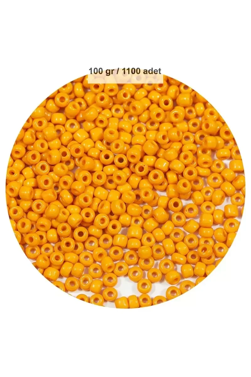 Turuncu Renk 4 mm Yaklaşık 1100 adet / 100 gram Cam Boncuk Oya Ya