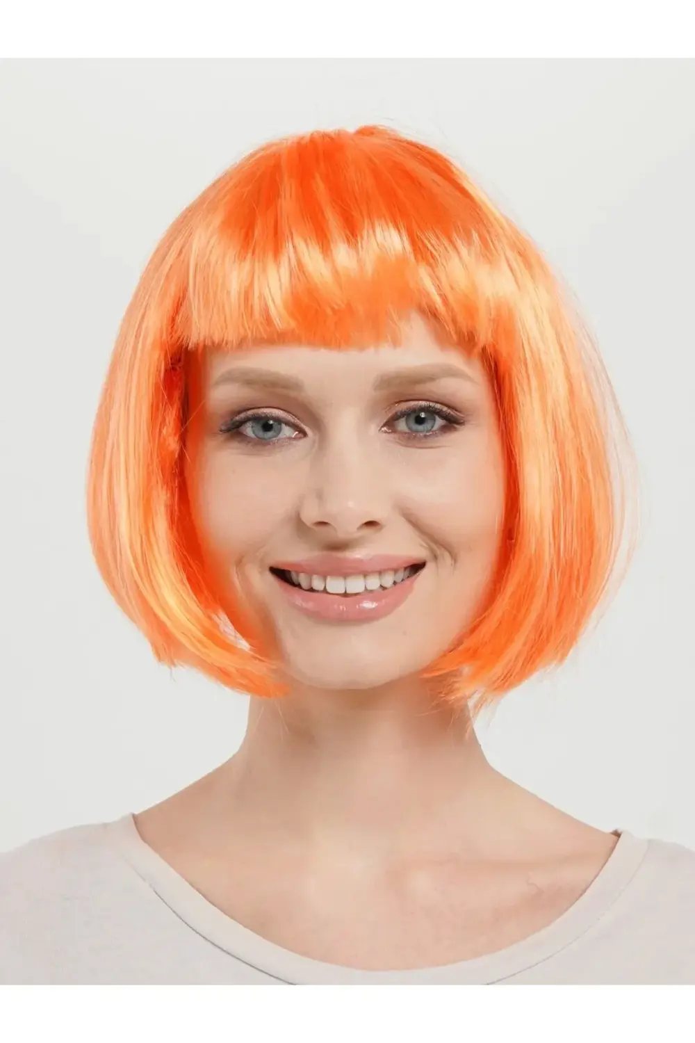 Turuncu Renk Küt Parti Peruğu Kısa Takma Saç