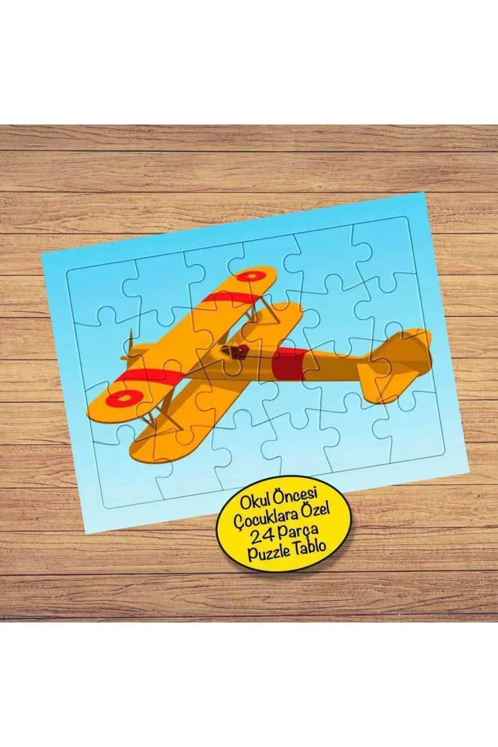 Turuncu Retro Uçak 24 Parça Çocuklara Özel Yapboz Tablo-7491312