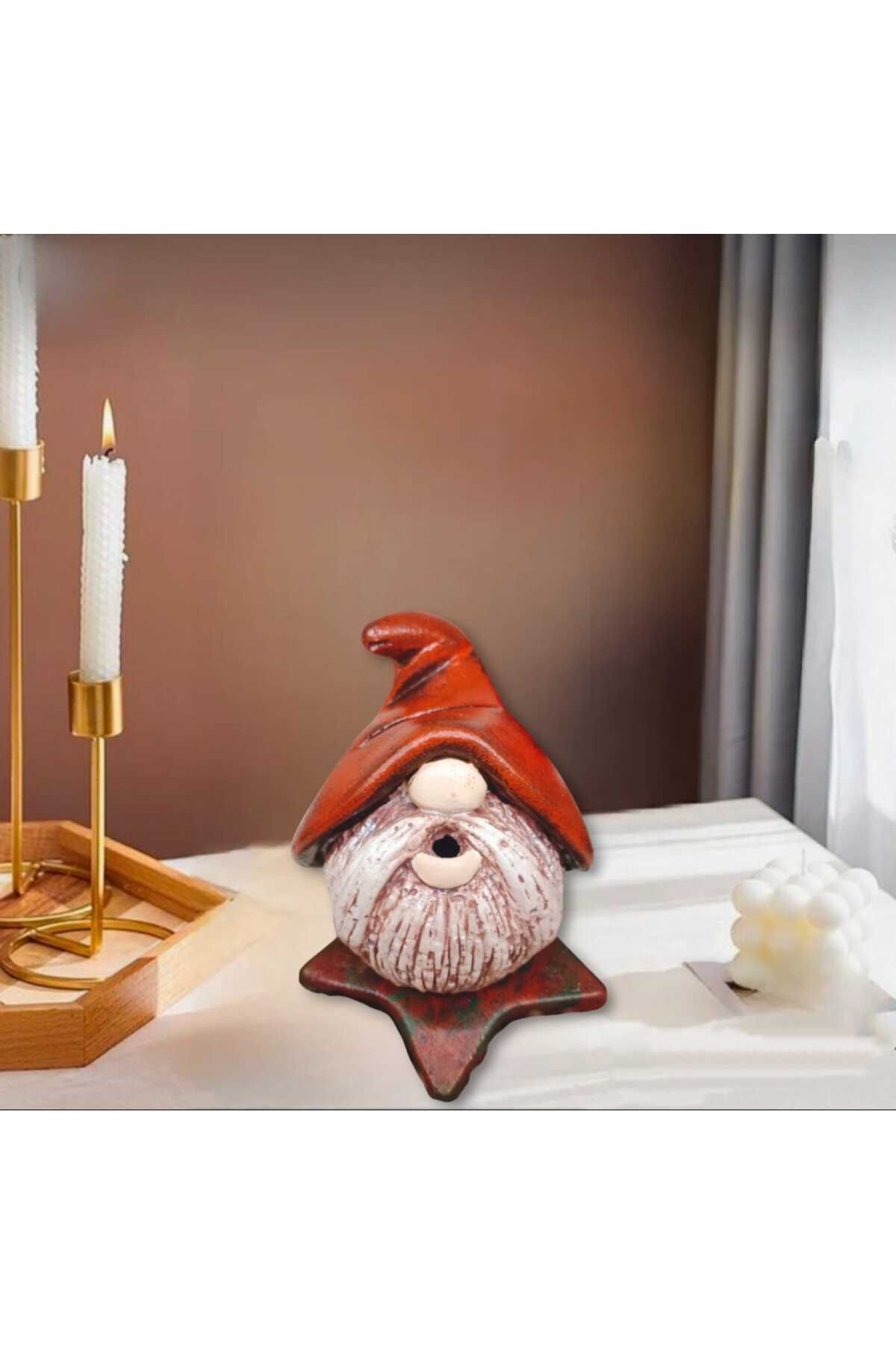 Dodemert Home Turuncu Şapkalı Pala Gnome Beton Tütsülük