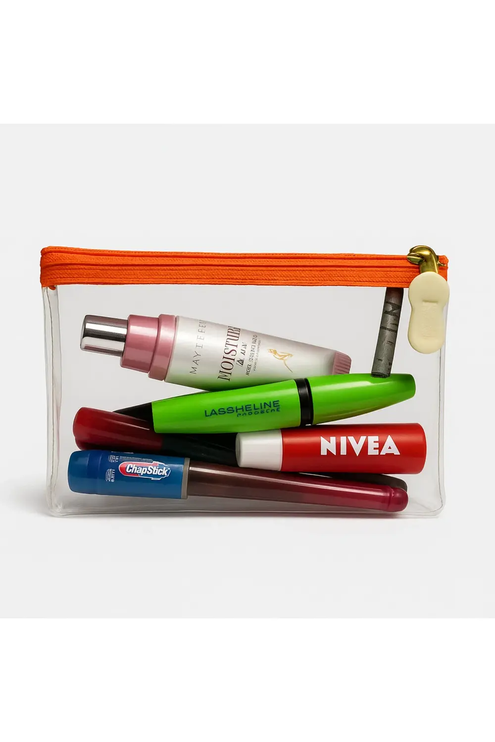 TURUNCU Şeffaf Üçgen Makyaj Çantası