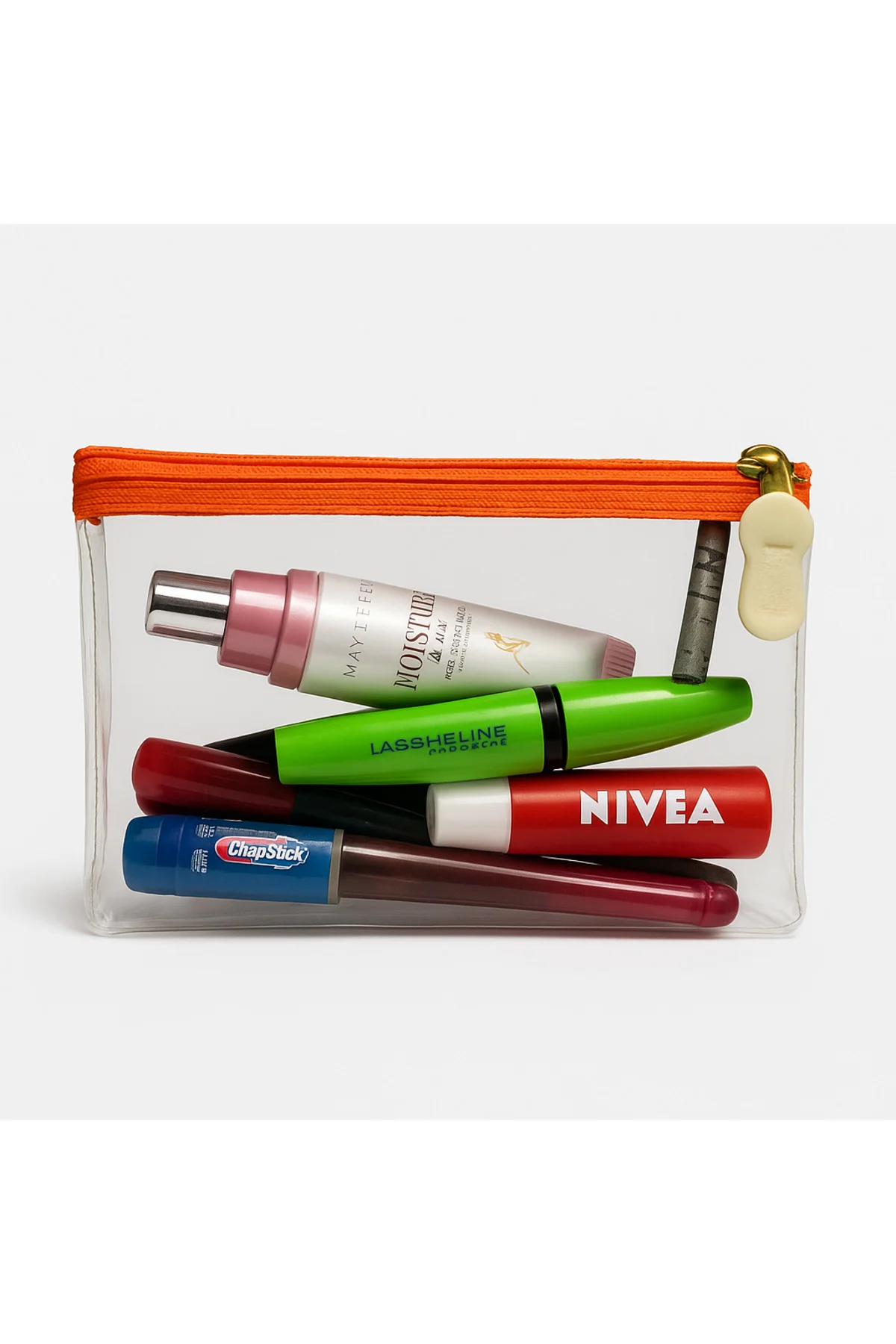 TURUNCU Şeffaf Üçgen Makyaj Çantası