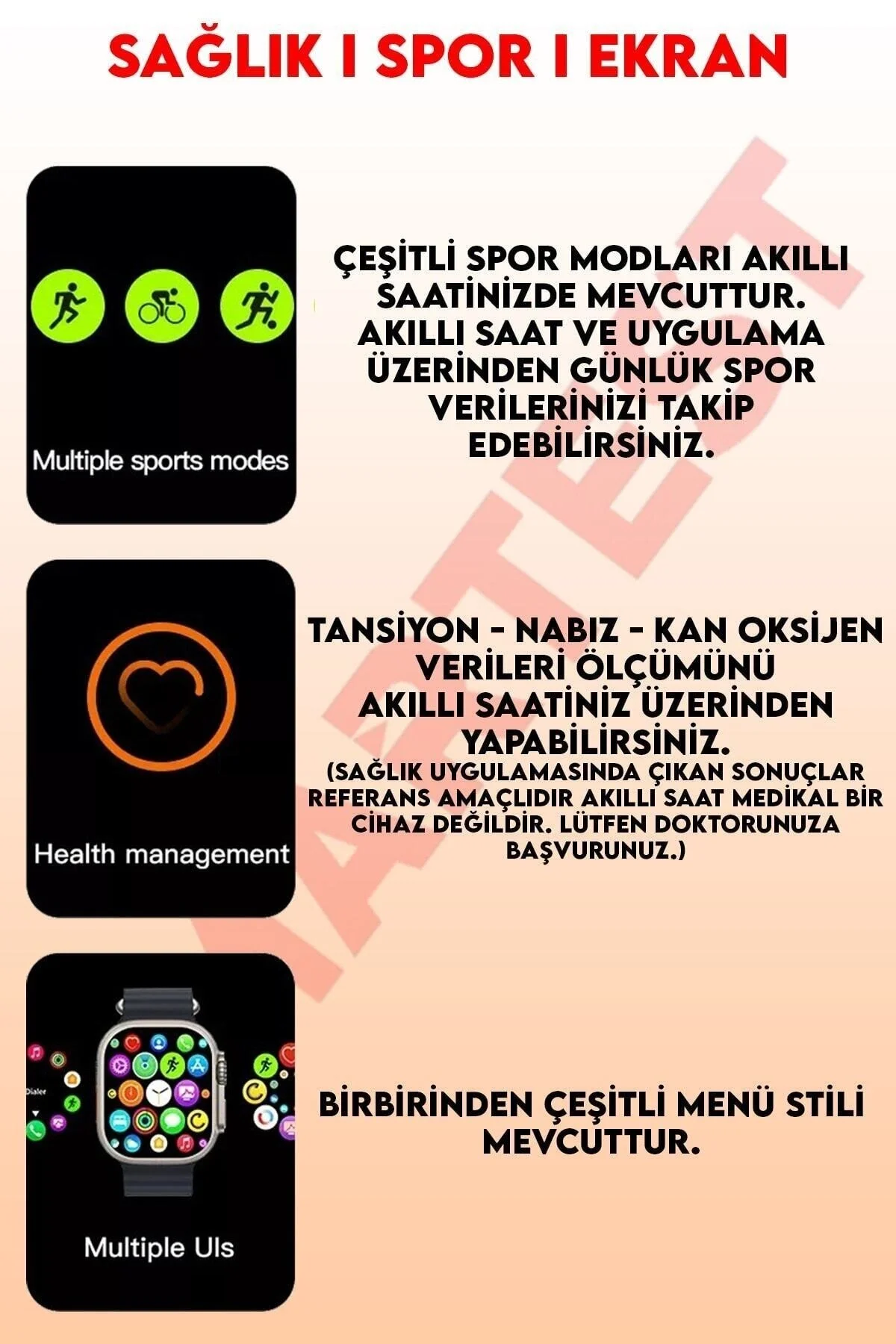 Turuncu Silikon Kordonlu Gümüş Kasa Akıllı Saat, Nabız ve Uyku Takibi, GPS ve Suya Dayanıklı