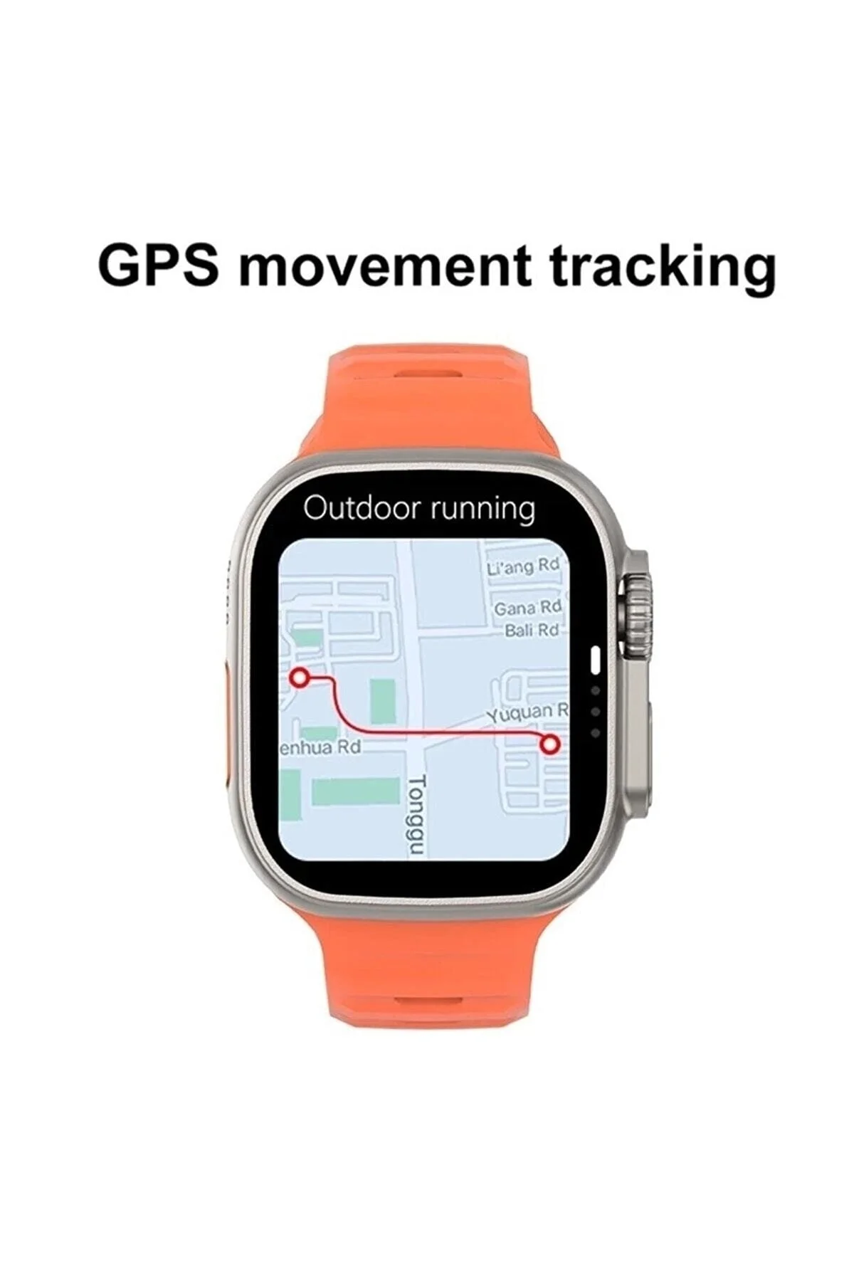 Turuncu Silikon Kordonlu Siyah Kasa Akıllı Saat, GPS ve Nabız Sensörü İçeren 49 mm Ekranlı Model